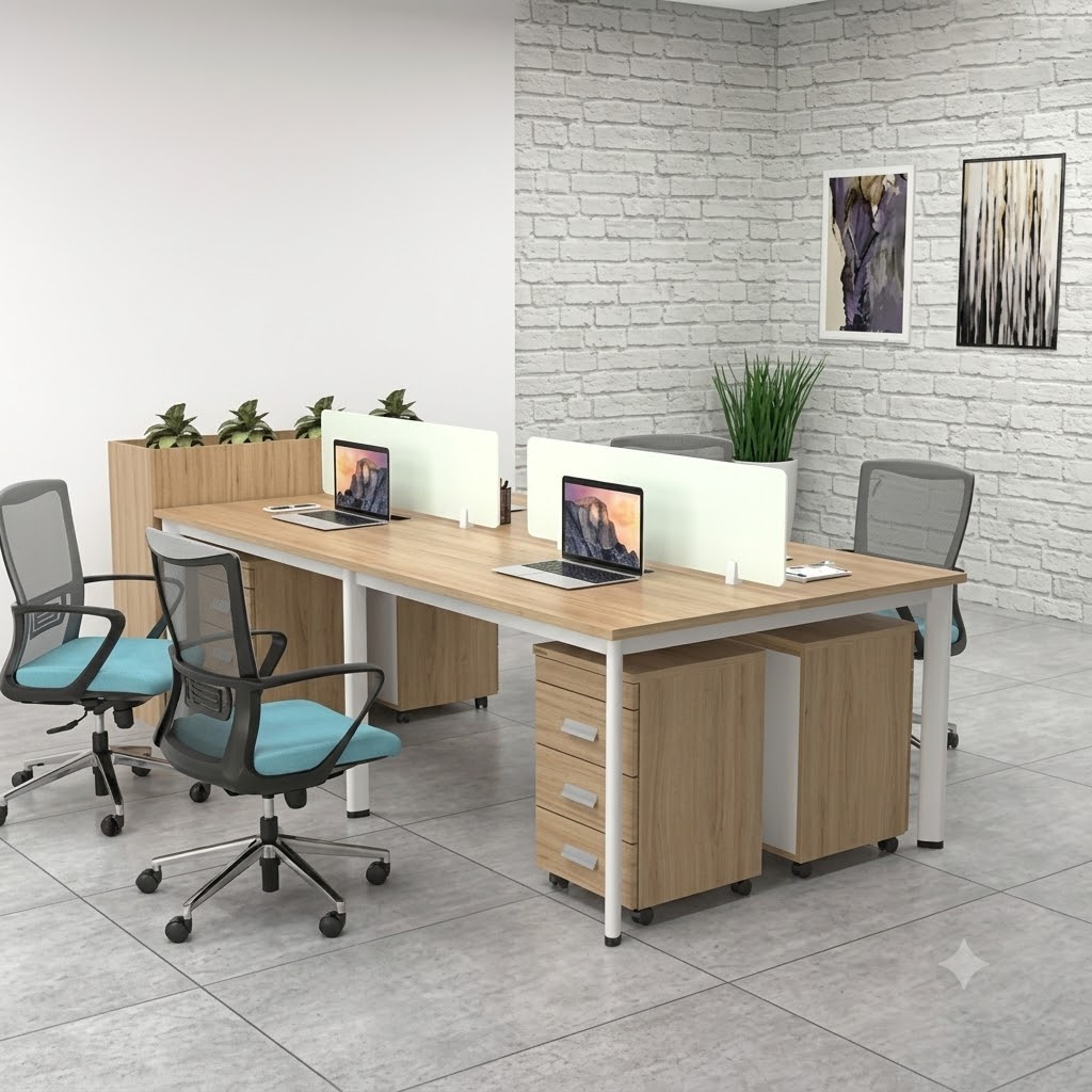 Cụm Bàn Làm Việc 4 Người Chân Oval Nd118